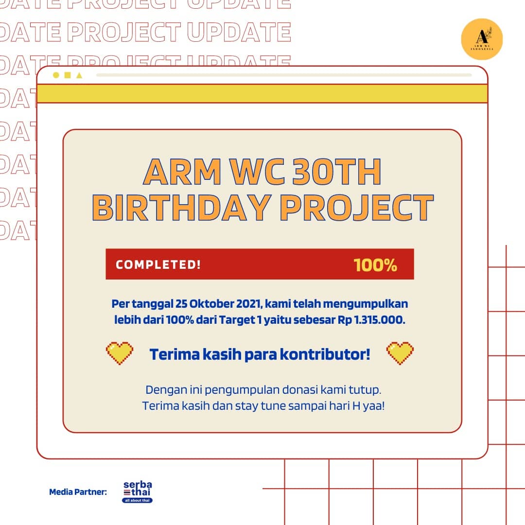 ArmWC_INA's tweet photo. Halo semuanya! 💛
Per tanggal 25 Oktober kemarin,  kami telah mengumpulkan sebesar Rp 1.315.000! 🎉

Terima kasih untuk para kontributor dan media partner kami.

Nahh siapa yang penasaran dengan kelanjutan projectnya? Yuk lihat sneak peek project kami! 👀 https://t.co/wVsHAi7tyw