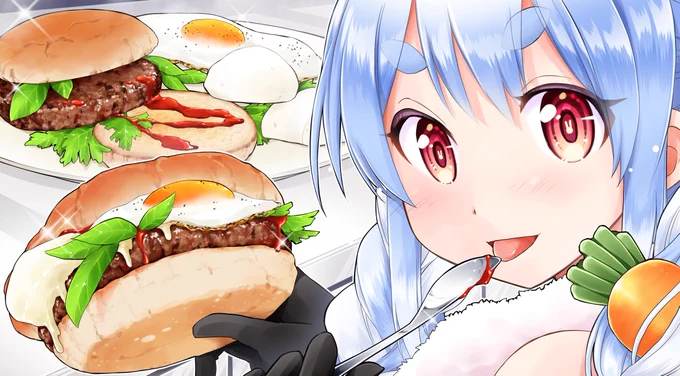 二百三十九 兎田ぺこらと特製バーガー ファンアートです 
#ぺこらーと 
#イラスト #illustration 
