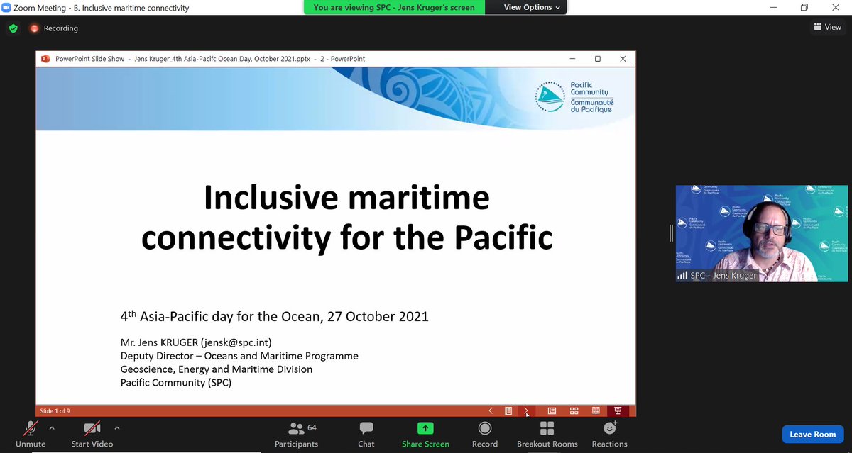 MTCCPacific's tweet photo. @spc_cps Deputy Director - Oceans &amp; Maritime Programme @JensCKruger presenting on “Inclusive Maritime Connectivity for the Pacific” at the 4th Asia-Pacific Day for the Ocean #mtccpacific #blueeconomies #greenports @IMOHQ @EUPasifika @spc_live https://t.co/2eQPQy1tEs