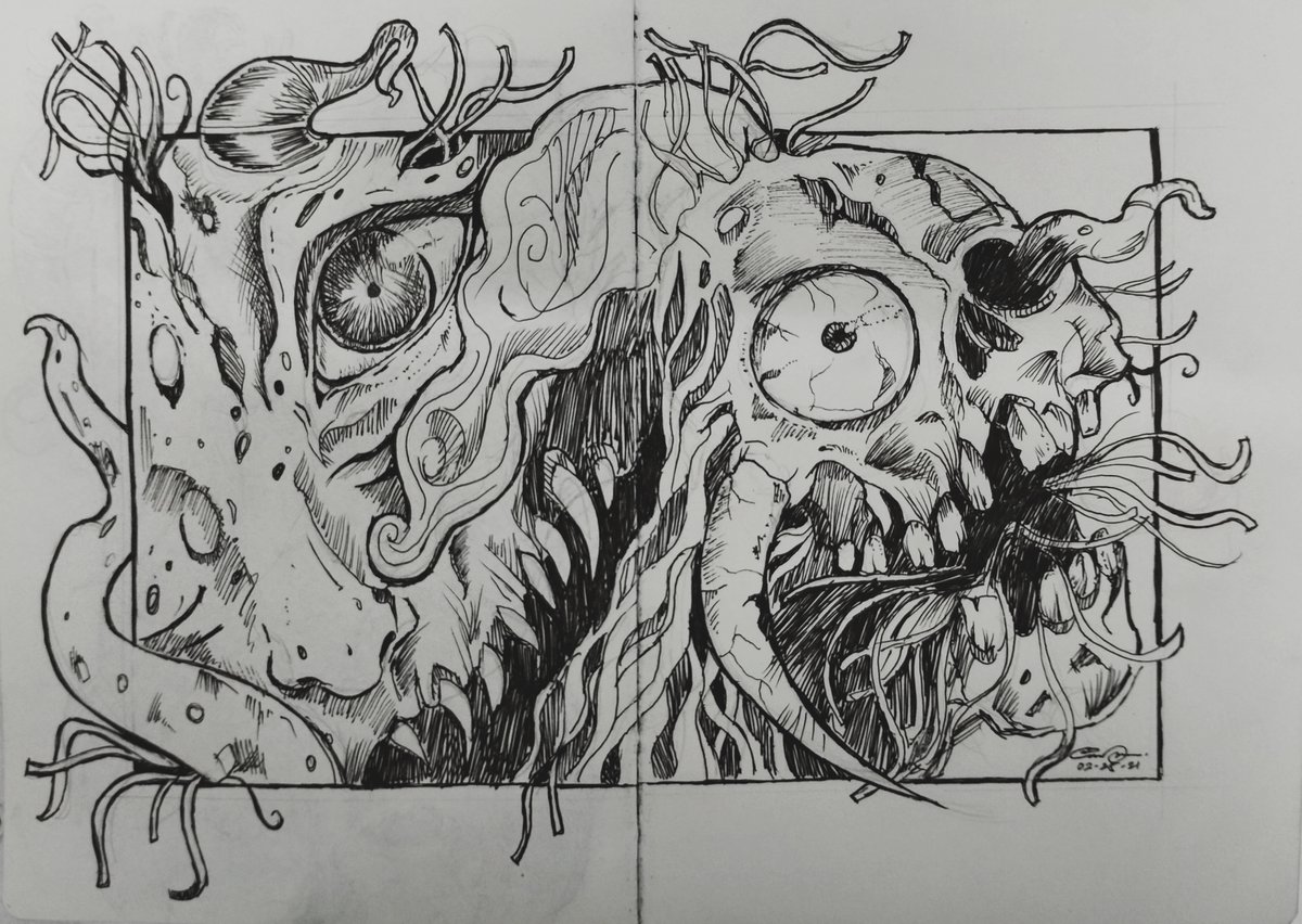 LLEW_ARTS's tweet photo. #inkart #skullart #skull #inking  #imagination #myartwork #sketchbook #darkart 
sketch from imagination https://t.co/AZS6i0S1vL