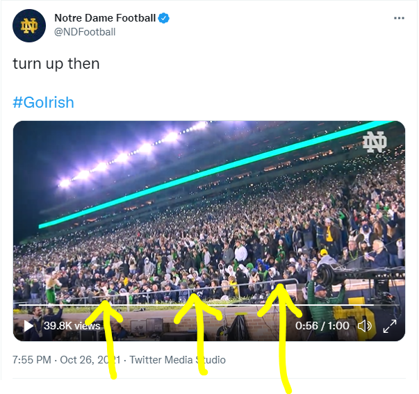 NDfanComments's tweet photo. Best part of the whole video. Never change, @NDGoldSeats https://t.co/xBcLJqIqes