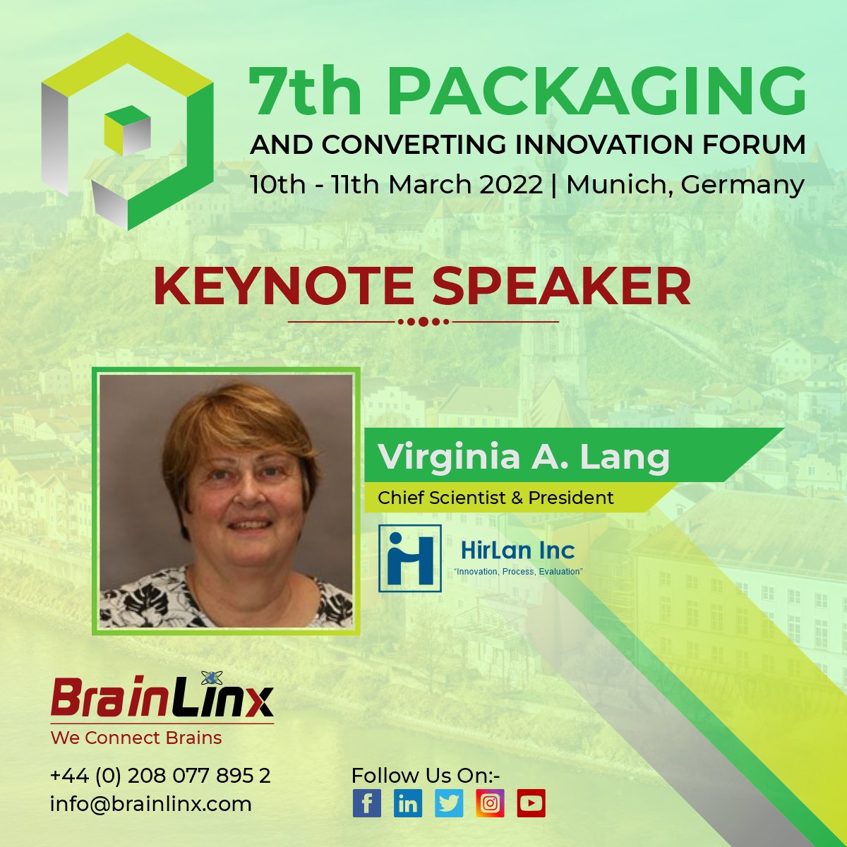 BrainLinx (@brainlinx) on Twitter photo We warmly welcome Virginia A Lang as a Keynote Speaker at 7th Packaging and Converting Innovation Forum on 10th-11th March 2022 in Munich, Germany.
Register Now: lnkd.in/dQM2GBh
Write Us: info@brainlinx.com
#weconnectbrains #brainlinx #blx #blxconferences We warmly welcome Virginia A Lang as a Keynote Speaker at 7th Packaging and Converting Innovation Forum on 10th-11th March 2022 in Munich, Germany.
Register Now: lnkd.in/dQM2GBh
Write Us: info@brainlinx.com
#weconnectbrains #brainlinx #blx #blxconferences