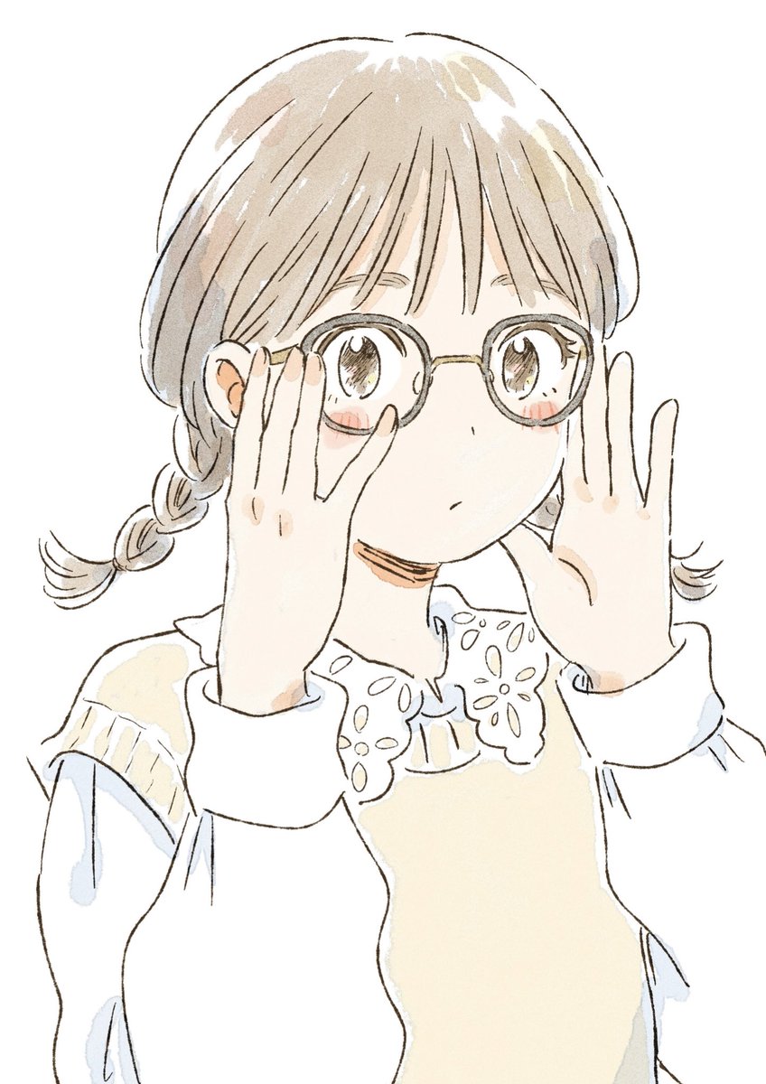1girl solo glasses white background braid simple background brown-framed eyewear  illustration images