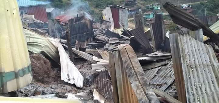 WAR CRIME INTENT: Junta troops who torched a dozen houses in Taal Village on 25 Oct left writings on the wall of a house disclosing their intention "CDF/PDF (expletive) we will burn it all" A defector says such acts can only be authorized at Tactical Command level at the lowest