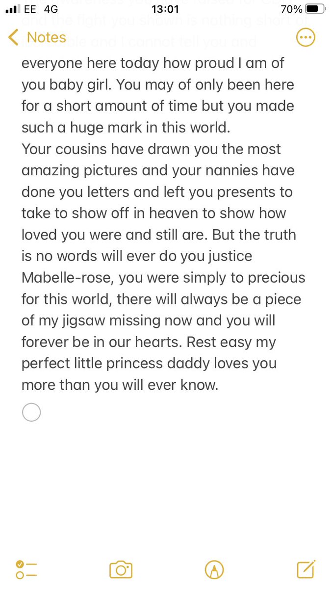 payno268's tweet photo. Just went to make a note on my phone and the first thing that popped up is this .. First time seeing and reading my goodbye to my princess since the funeral 😔. Very emotional and Sad but massively proud of Mabelle-rose and Bonnie ❤️❤️. #myangel #DaddysPrincess #grievingdad https://t.co/eEM4jJ6Kwj