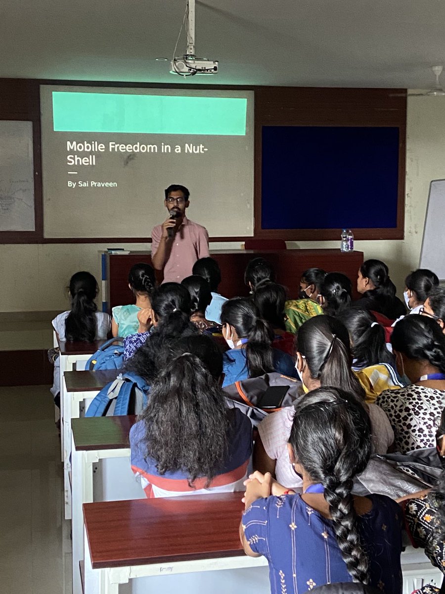 FssugGlug's tweet photo. A session on Software Freedom for CMREC, Ece 2nd years was conducted on 27 Oct, by FSSUG Glug.
@SwechaFSMI https://t.co/QoKyApZNXq