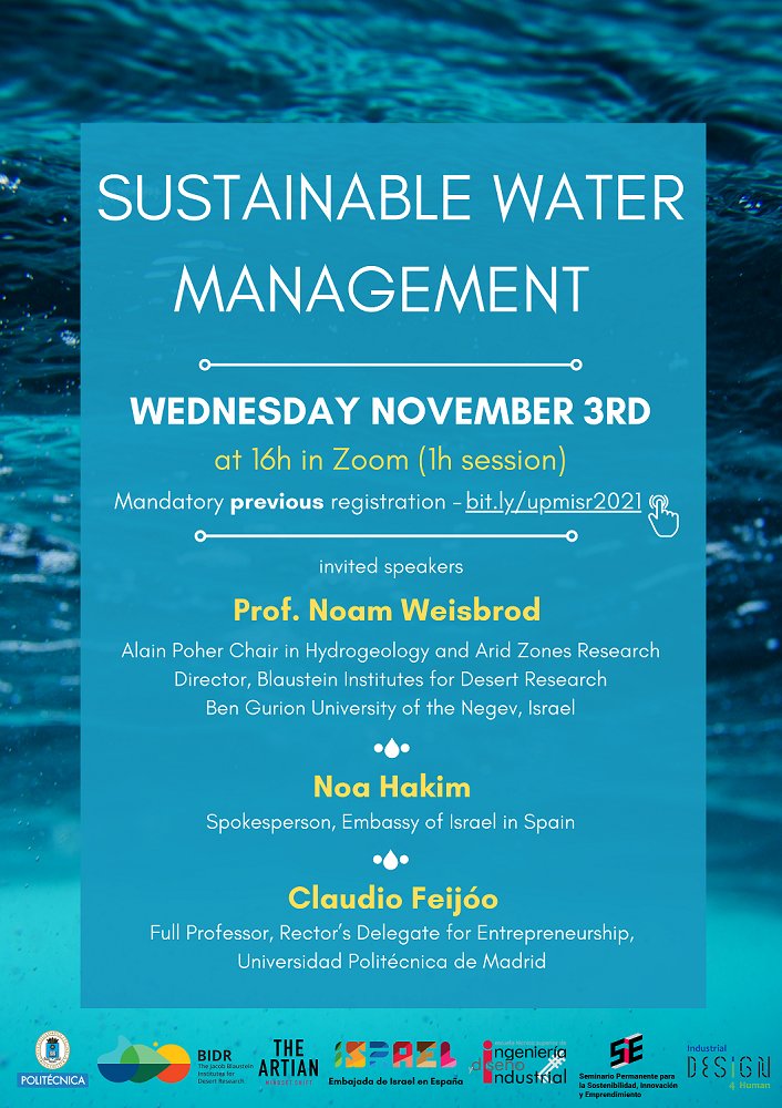 actuaupm's tweet photo. "Agua, desertificación, sostenibilidad". Tres temas clave en torno a los que girará la sesión del próximo miércoles, 3 de noviembre, de 16 a 17 horas. 
Con participación de Noam Weisbrod, Claudio Feijóo @claud10 y Noa Hakim @NoaHakim 
¡¡¡Inscríbete!!!
https://t.co/W6ehq0N23i https://t.co/sVUCLZDQUd