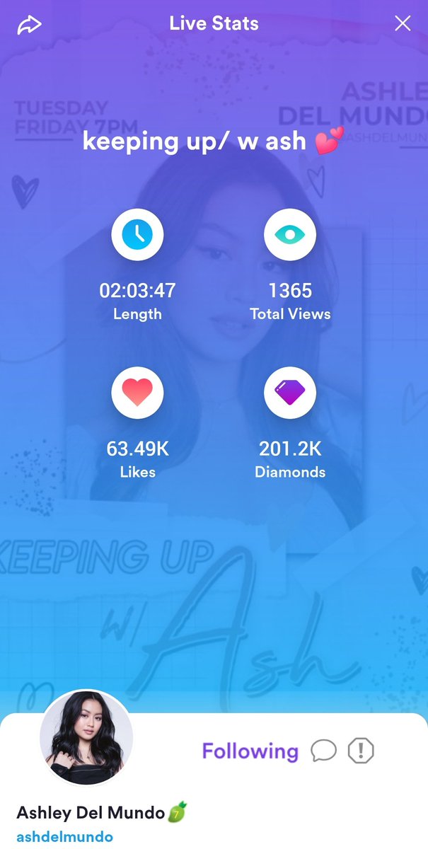 AshleySlappers's tweet photo. [#KeepingUpWithAsh Episode 60]

Diamonds: 201.2K
Likes: 63.49K
Total Views: 1,365

LIVE ENDED! Thank you everyone for tuning in and for dropping virtual gifts. See you next live! 🥰🖤

#AshleyDelMundo | @lallainashley https://t.co/JBjja43e6o