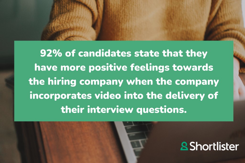 92% of candidates have more positive feelings toward the hiring company when video is used in the delivery of their interview questions. With two-way video interviewing, Shortlister provides a more interactive interview experience for the candidate.

shortlister.com