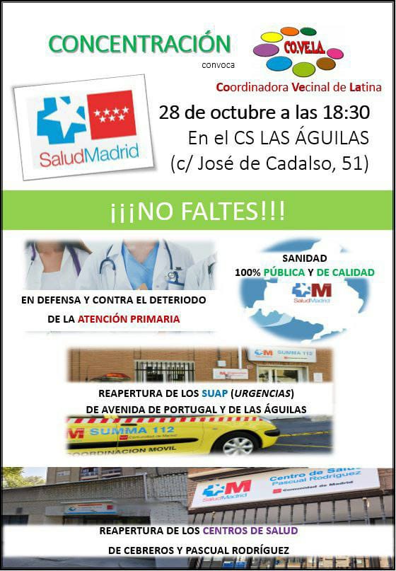 Mañana tenemos cita contra la subida de la luz 📈 y a favor de la reapertura del SUAP de Las Águilas  🏥

Por una red eléctrica en manos de los ciudadanos 💡

Por una sanidad pública, universal y de calidad 💚

Por unos servicios públicos dignos...

NI UN PASO ATRÁS ✊✊