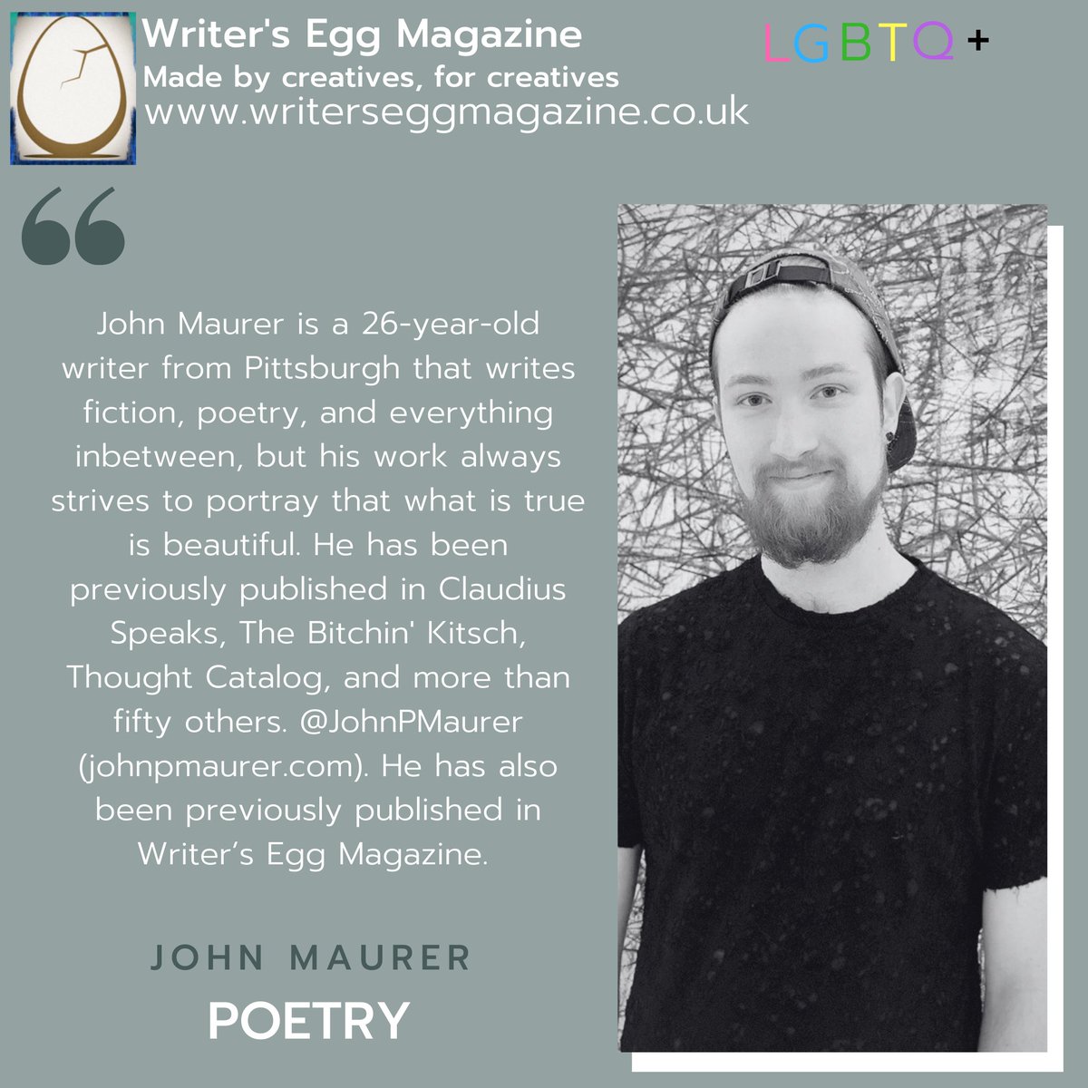 WritersEggMag's tweet photo. John Maurer has contributed a POETRY piece named Ink in Inquisition.β β β
β β β
Give it up for John!β β β
β β β
#imawritersegg #eggsrus #writerseggmagazine #WEMcreate #WEMfamily #writerslife β β β
#writerscommunity #artists π₯ https://t.co/KiMGPO8eAR