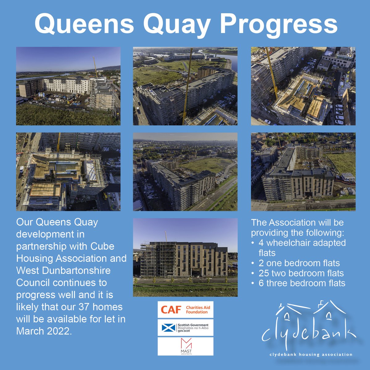 clydebankha's tweet photo. Progress of our partnership development at @Queens_Quay with @WDCouncil  and @CubeHA 👏🏢 with our properties funded by the @scotgov and @Caf https://t.co/YsCttAdIWT