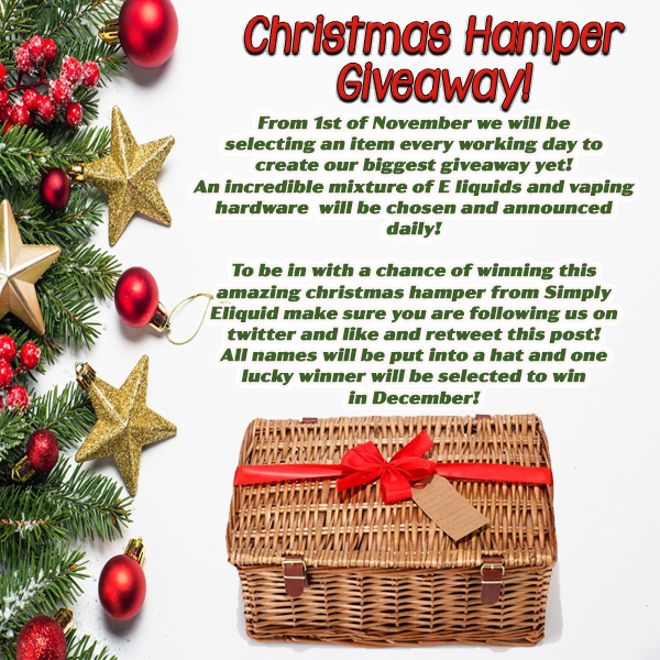 Who's interesting in winning a Christmas hamper? Details are below! Follow our page, like and retweet this post and let us know what you would like to see us put in the hamper! 🎄
#simplyeliquid #christmasiscoming #eliquid #vapekits #competition #giveaway #vapefam #vapecommunity