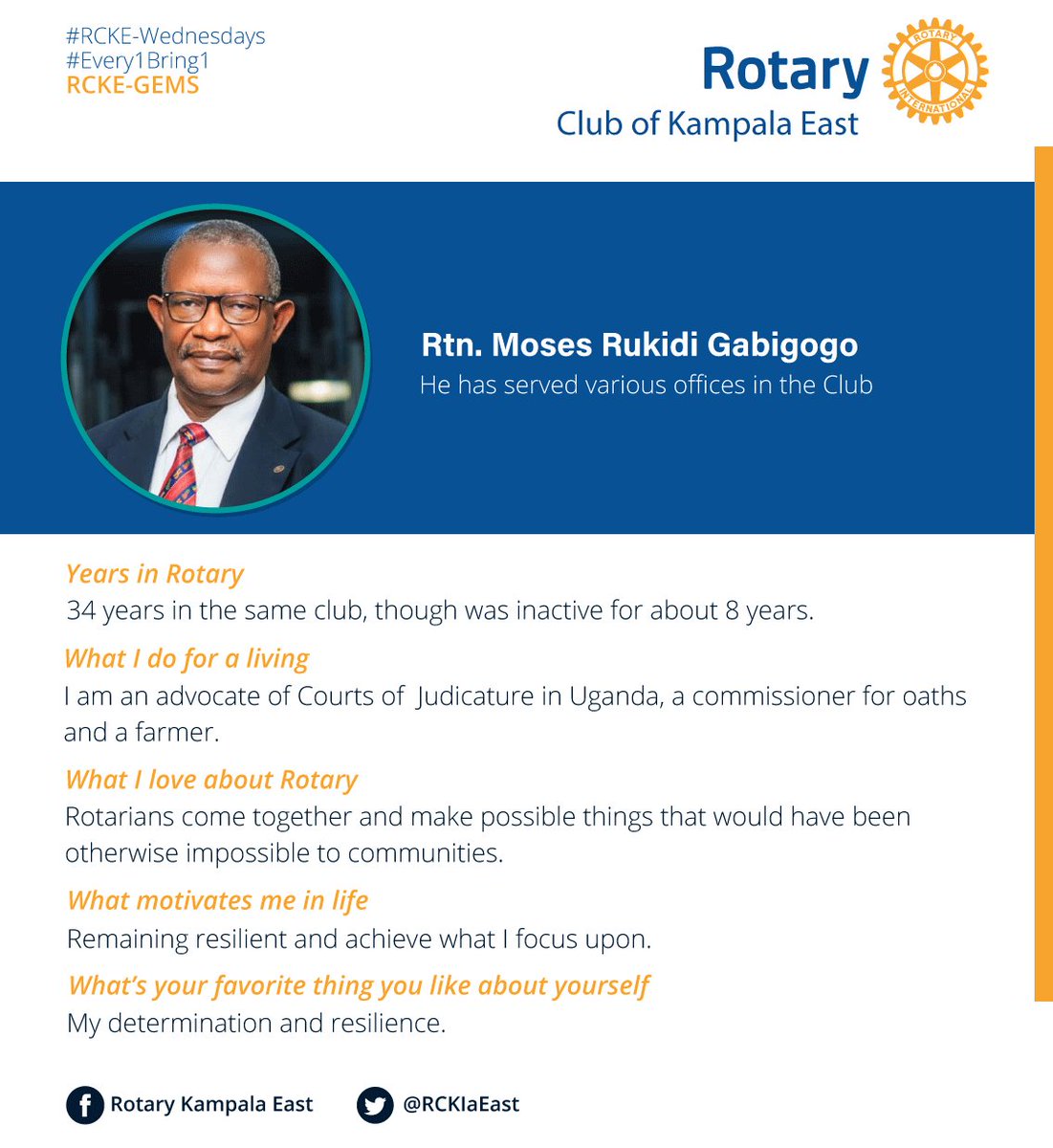 Our #RCKE-gem for this week is the very resilient and determined Rtn. Moses Rukidi Gabigogo who loves to make the impossible..possible…Enjoy the read. #RCKEWednesdays.