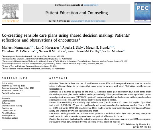 Important #SDM work led by @MarleenKunneman at <a href="/KerUnit/">KER UNIT</a> drawing attention to an important outcome of clinical decisions - the co-creation of plans that make intellectual, practical, and emotional sense. doi.org/10.1016/j.pec.…