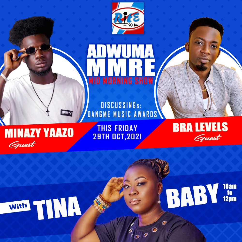 DangmeMusic's tweet photo. This Friday on @RitefmGhana with @tinadede1 and @MinazyYaazo 

Make a date https://t.co/DDNQK97yLn