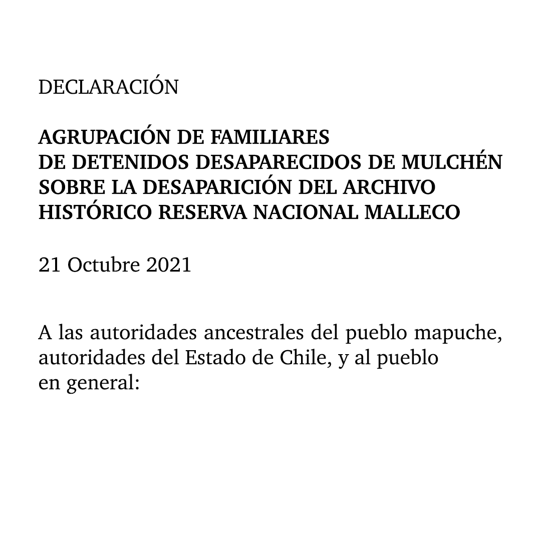 archiverxs's tweet photo. Difundimos la declaración pública de la Agrupación de Detenidos Desaparecidos de Mulchén, en relación a la pérdida de documentación histórica en el sitio de memoria "Matanza de Mulchén". https://t.co/YxHmC2PPVJ