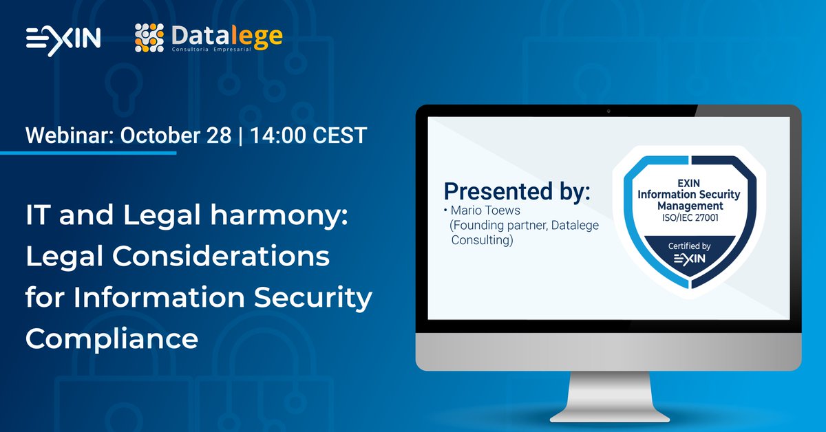 Tomorrow we will be looking at the match between GDPR and IT! Join Mario Toews from Datalege Consultoria Empresarial as he will teach you the best ways to align your IT practices with your legal practices.

Interested in finding out more? Register now!
bit.ly/3AHsBzi