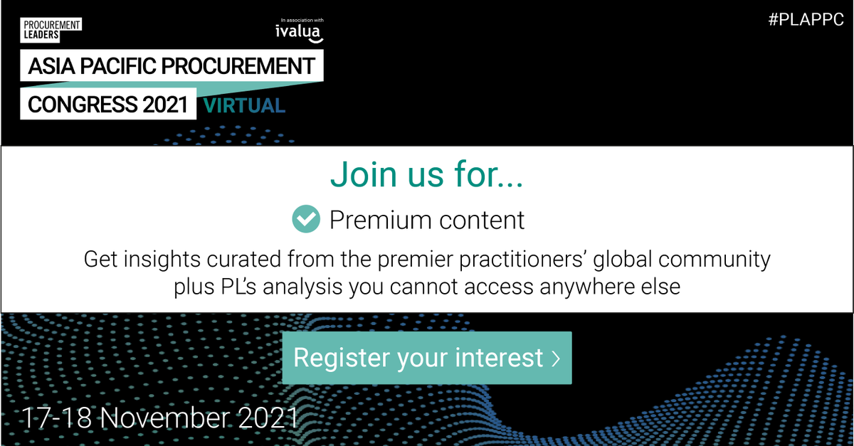 ProcurementLDRS's tweet photo. With just 3 weeks to go until Asia Pacific Procurement Congress Virtual 2021, we’re excited to open our virtual doors to our delegates, speakers and sponsors.

Here are 4 reasons why you should be securing your place at APPC

Register now: https://t.co/S8iEUIMRDI

#PLAPPC https://t.co/UmspyTBEAm