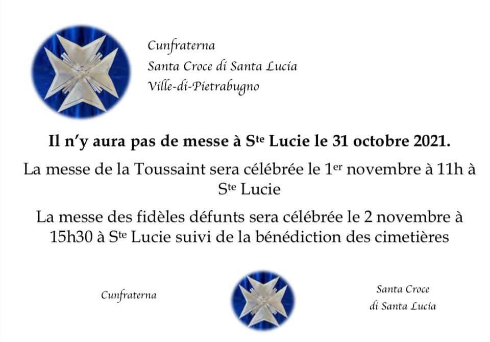 Voici le programme des messes pour la période de la Toussaint