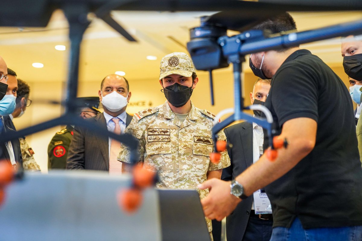 RHCJO's tweet photo. His Royal Highness Crown Prince Al Hussein, the Regent, visits part of the first Artificial Intelligence Defense Technology and Cyber Security Exhibition and Conference (AIDTSEC 2021), organised by SOFEX at the King Hussein Convention Centre at the Dead Sea #Jordan https://t.co/AojKUBv6El
