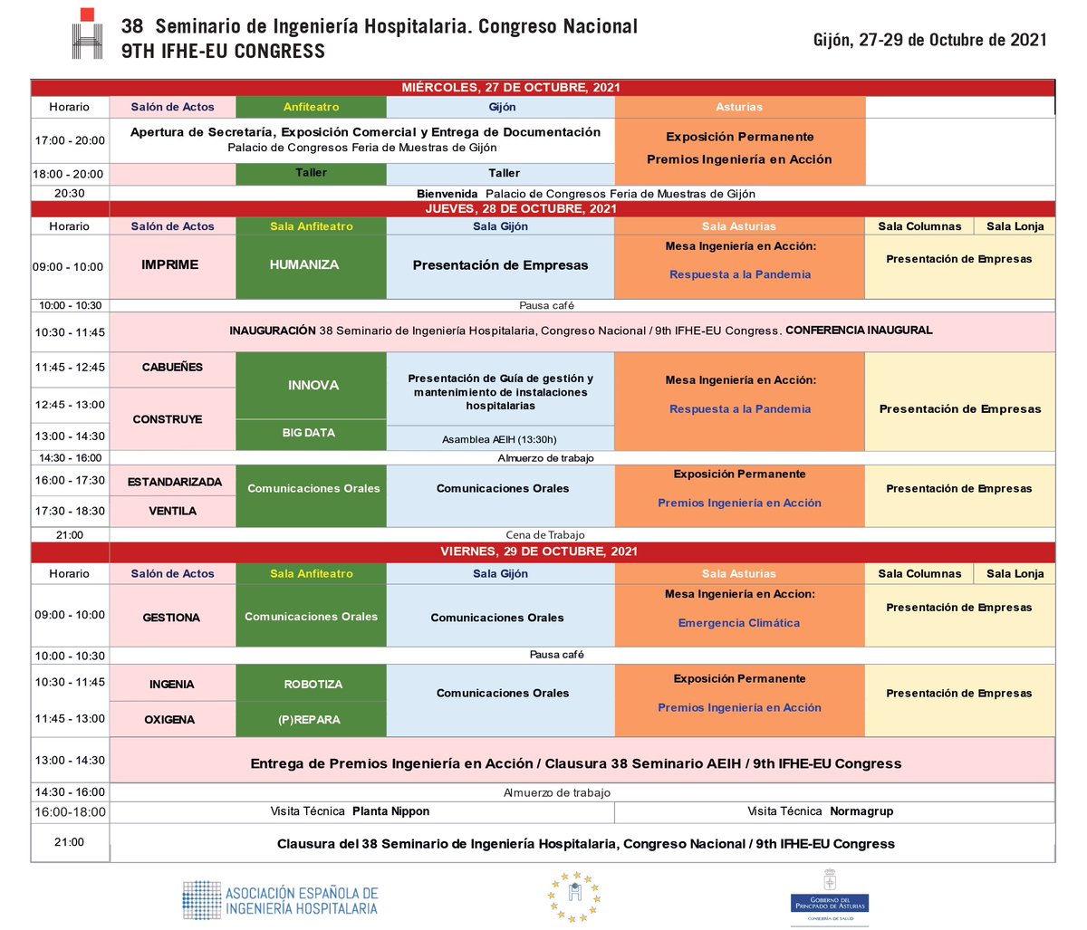 🙌 ¡Por fin llegó el día! Hoy da comienzo el 38 Seminario de Ingeniería Hospitalaria de Gijón.

ℹ️ Nos esperan tres días apasionantes con novedades e innovaciones de todo tipo en los campos de la ingeniería, la arquitectura, la tecnología y la organización.

#AEIHGijón21