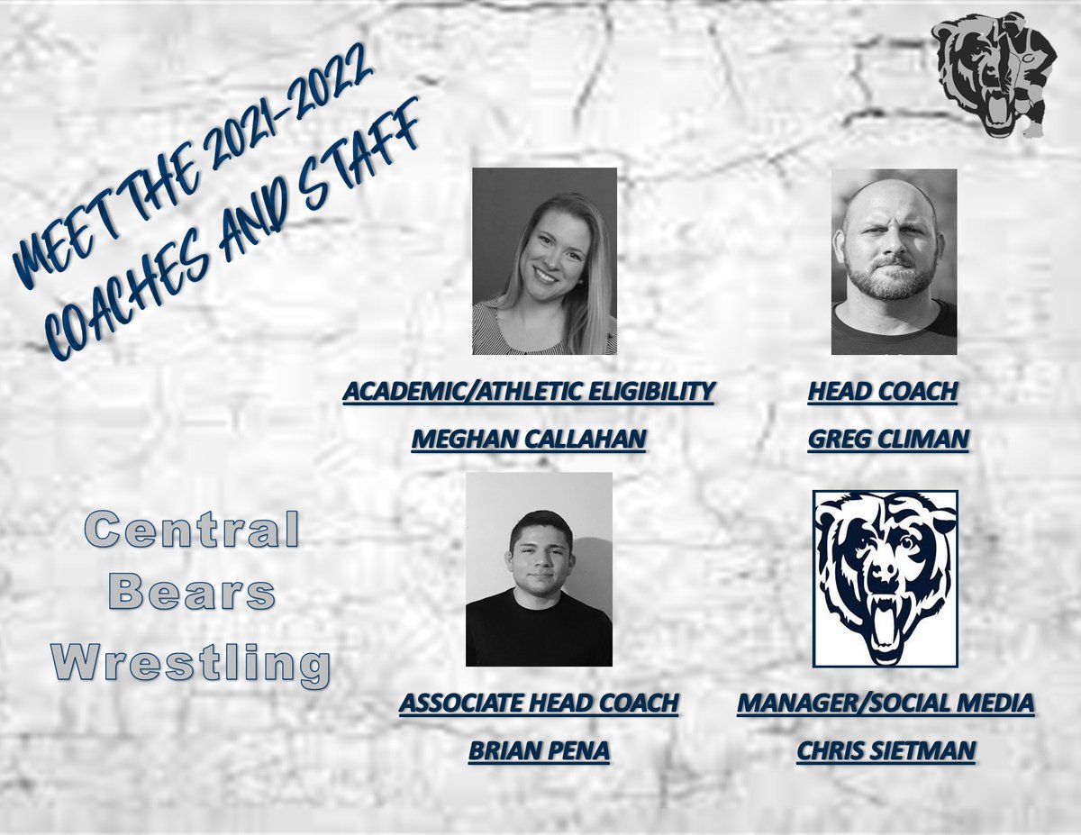 We happy to introduce the coaches and staff for the 2021-2022 Central Bears Wrestling program!!