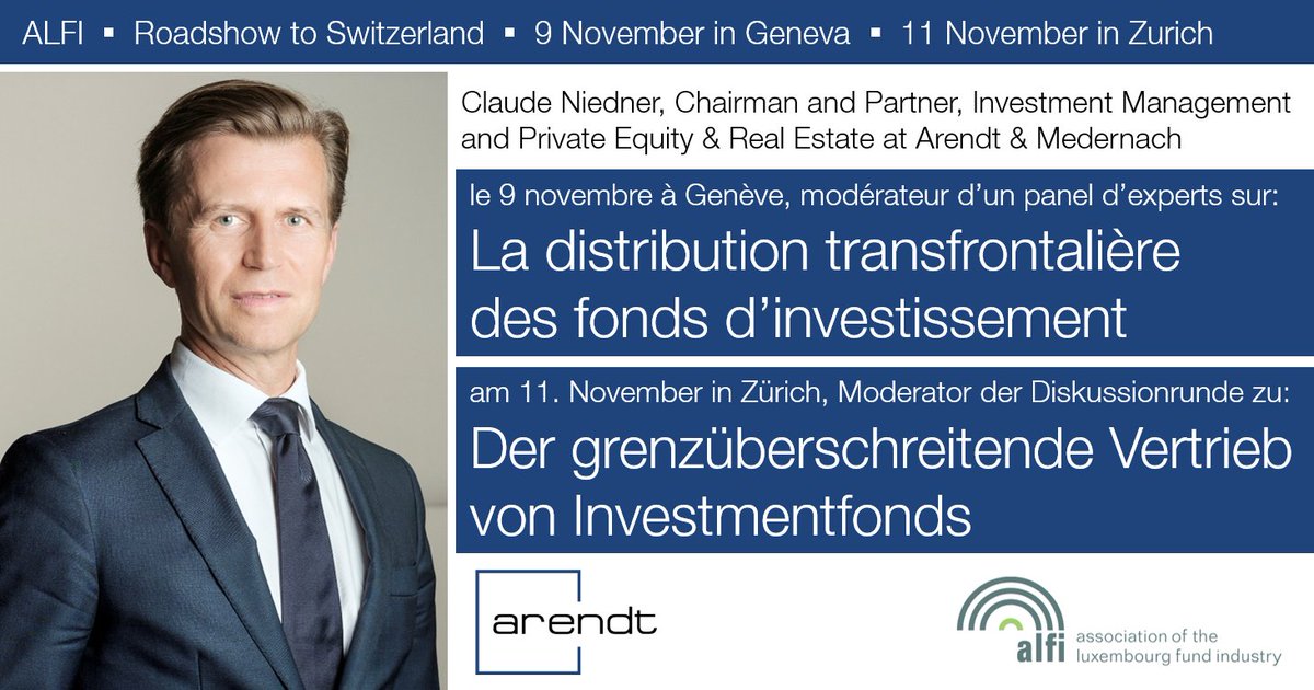 ArendtMedernach's tweet photo. 🌐 Cross-border #fund #distribution expertise – Learn more about #Luxembourg’s unique solutions at the upcoming @ALFIfunds Roadshow to Switzerland. 
✔ Learn more and register: https://t.co/SPmwy08mhf
📊 Our expertise: https://t.co/EAzXWHHsXK
#law #regulation #CBDF #privateasset https://t.co/jMG7RCzw4n