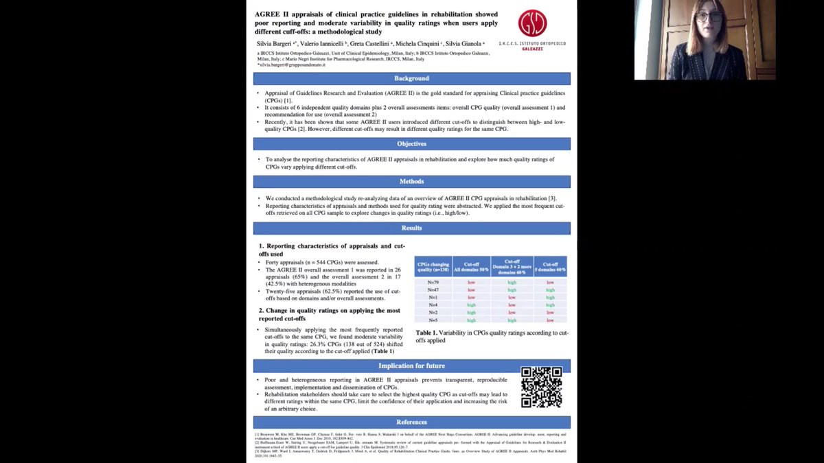SilviaBargeri's tweet photo. Thank you #GIN2021Online for the possibility to share and discuss our project on AGREE II appraisals of clinical practice guidelines in rehabilitation 
It was amazing!!!😍 https://t.co/cuuO3EdymP