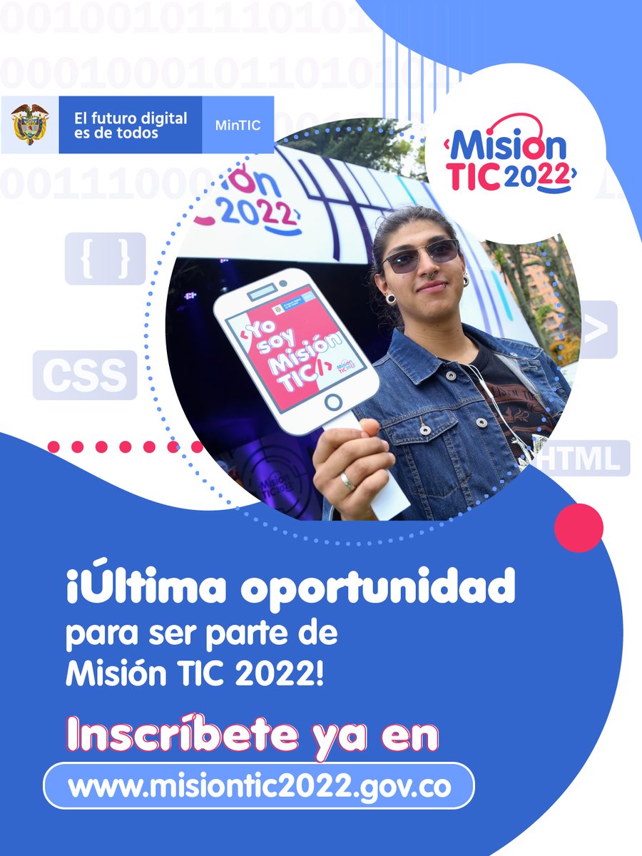 RentaCiudadana's tweet photo. 🚀¡#MisiónTIC2022 la última tripulación, llega cargada de oportunidades laborales para hombres y mujeres de todas las regiones. Inscríbanse y únanse pp a la iniciativa del @Ministerio_TIC que formará a #100KProgramadores.📲 https://t.co/IW0LEskHhm https://t.co/ONcjhld7pb