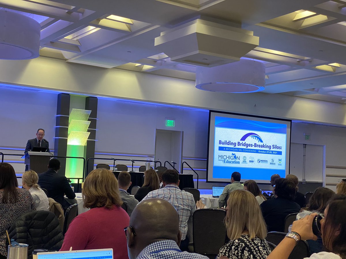 Jameyfitz's tweet photo. @miselcon enjoying the comments from our State Superintedent Dr. Michael Rice this morning at the Building Bridges-Breaking Silos conference at the Kellogg Center! https://t.co/LBSMkJt2GE