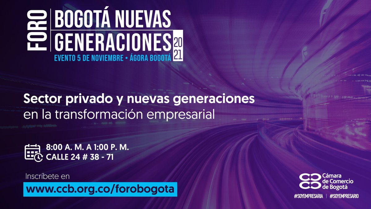 Llega el #ForoBogotá Nuevas Generaciones, un espacio para tratar el papel del sector privado en la transformación empresarial 🙌🏼. En ccb.org.co/forobogota encontrarás la agenda del evento y el link para registrarte 😀. ¿Qué estás esperando? 
¡Nos vemos el 5 de noviembre!