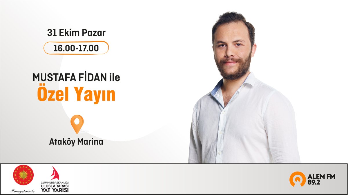 alemfmcom's tweet photo. Cumhurbaşkanlığı 2.Uluslararası Yat Yarışları’na özel "Mustafa Fidan ile Efem Bandı Özel " yayınımız 31 Ekim Pazar günü 16.00-17.00 saatleri arasında "Ataköy Marina Yarış Köyünden" canlı olarak gerçekleşecek.
🎙 @birmustafafidan
⛵@sailturkeyorg
#MedyaSponsoru #AlemFM https://t.co/nGDPJp0ji8