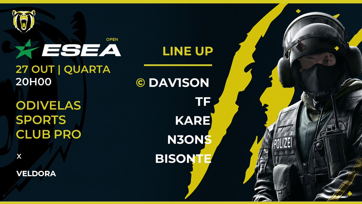 Depois de uma entrada com o pé direito na ESEA OPEN, vamos agora em busca da segunda vitória!!

2ª Jornada

<a href="/OdivelasSC/">Odivelas Sports Club</a> vs #Veldora

<a href="/Davidssilva151/">Davidssilva15</a> 
<a href="/bisonte_csgo/">B1sontej</a> 
@karejcs
<a href="/CSGON3on/">CSGONeon.com</a>
<a href="/Tiagofonseca171/">Tiagofonseca17</a> 

#garradevencedores #eseaopen #CSGO