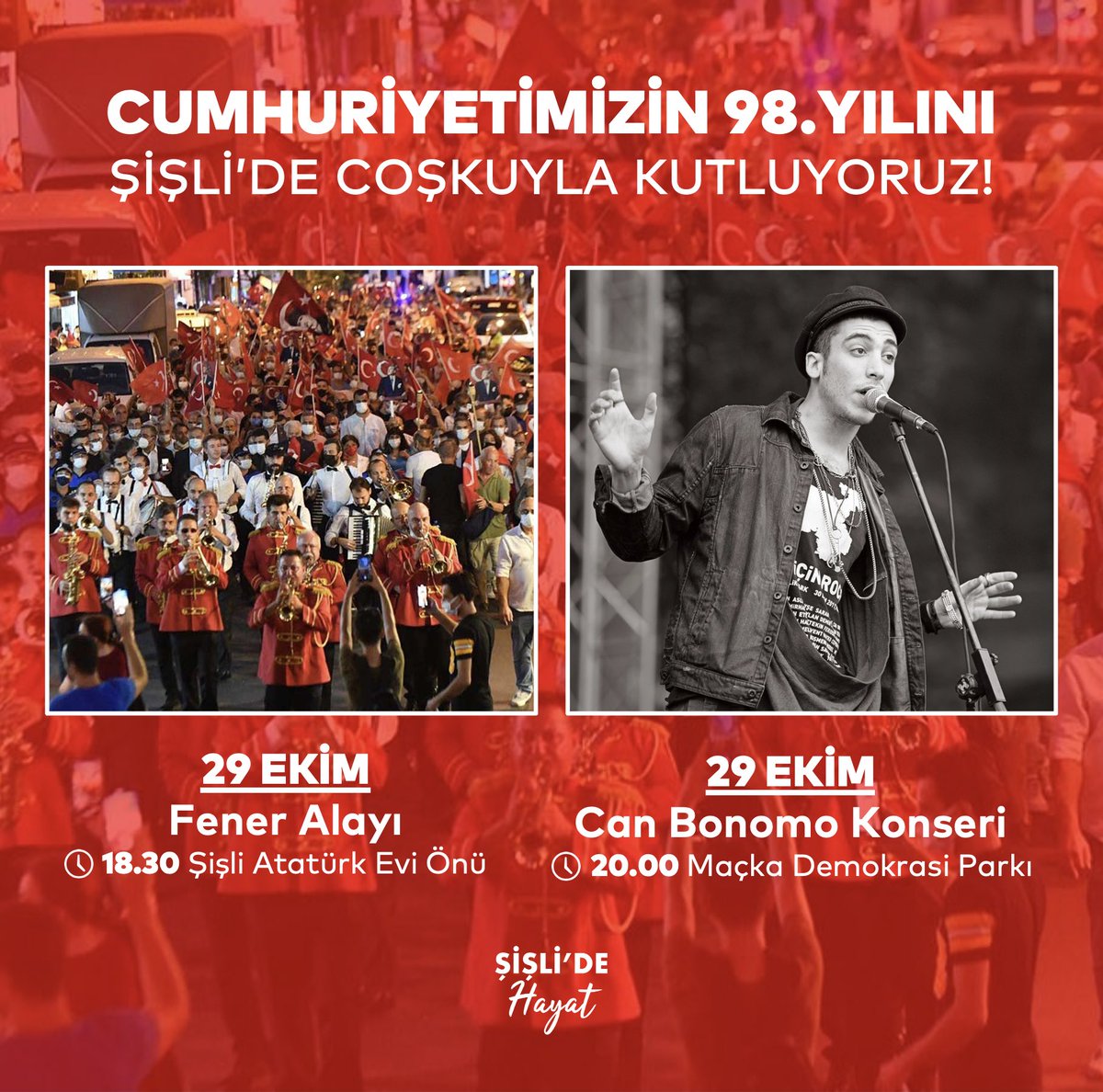 SislideHayat's tweet photo. Cumhuriyet Bayramımızı Şişli’de hep birlikte kutluyoruz! 🇹🇷❤️

📌 Programı incelemek için yana kaydırın. https://t.co/HrxLDvezis