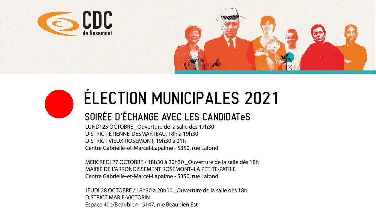 LaCMTQ's tweet photo. ÉLECTIONS MONTRÉAL 🗳️| Ce soir, deux soirées d'échange avec les candidat∙es à la mairie organisées par les #tablesdequartier!
✅ @ConcertationStL : https://t.co/zRAgqwraWk
✅ @CDCdeRosemont : https://t.co/niicI2DbWa
#polmtl #mtl2021 https://t.co/F1fmCMaY37