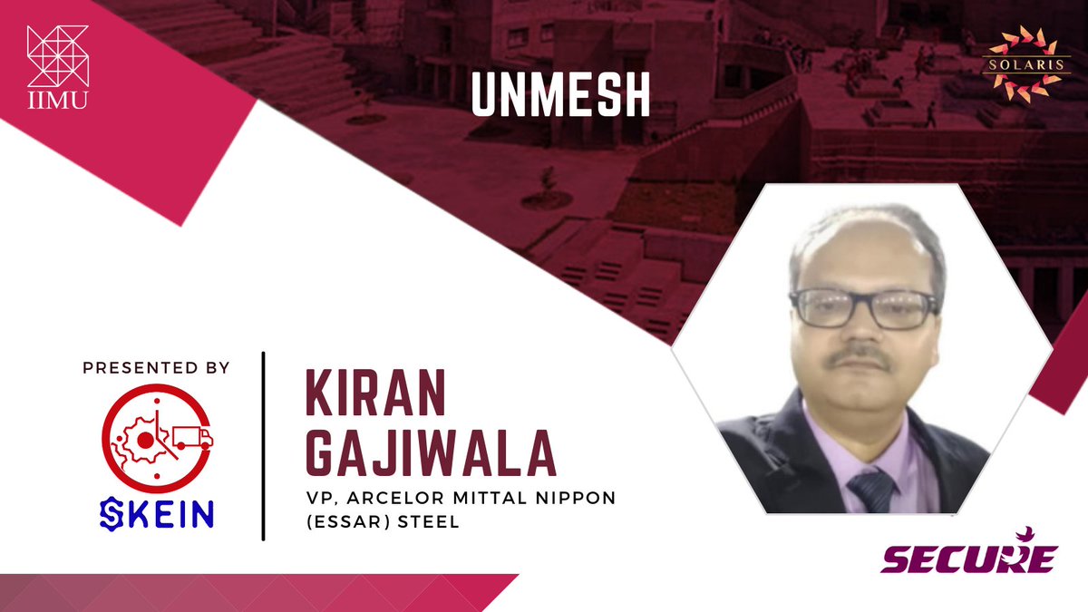 SolarisIIMU's tweet photo. Mr Kiran Gajiwala, VP and Head DCM, #Essar Steel will be our Guest of honour at Unmesh, the Annual #Operations Summit, organized by #Skein, for #Solaris 2021, the Annual #Management #Fest of #IIM #Udaipur.
#Synchronizinghorizons #Ignite #Illuminate #Inspire https://t.co/o3Ee1oHtmf