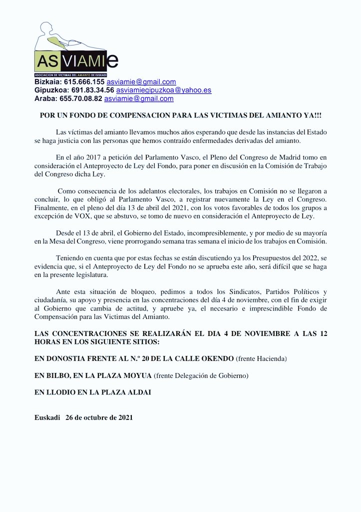 sendaugarte's tweet photo. ๐พ๐๐๐ข๐๐๐๐๐๐๐๐๐
Comunicado
#Amianto #Azaroak4 #4Noviembre https://t.co/ok30f7cOsU