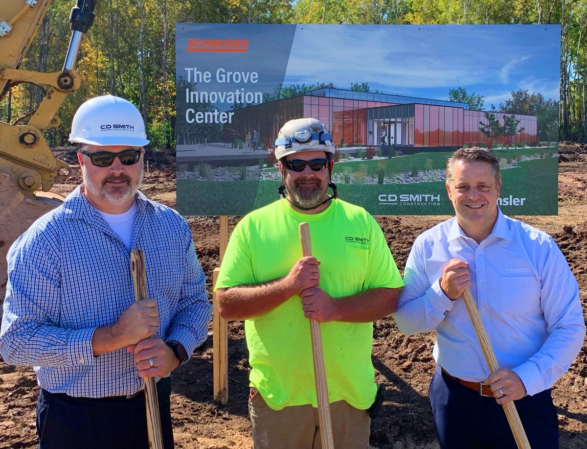CDSmithInc's tweet photo. Earlier this month, @WeAreSchneider officially broke ground at the site of their new innovation center, The Grove. Congrats on this momentous occasion & cheers to a future of innovation!!
#CDSmith #ThinkSafeWorkSafe #Transportation #Logistics #Innovation https://t.co/EIaWMfi4f0