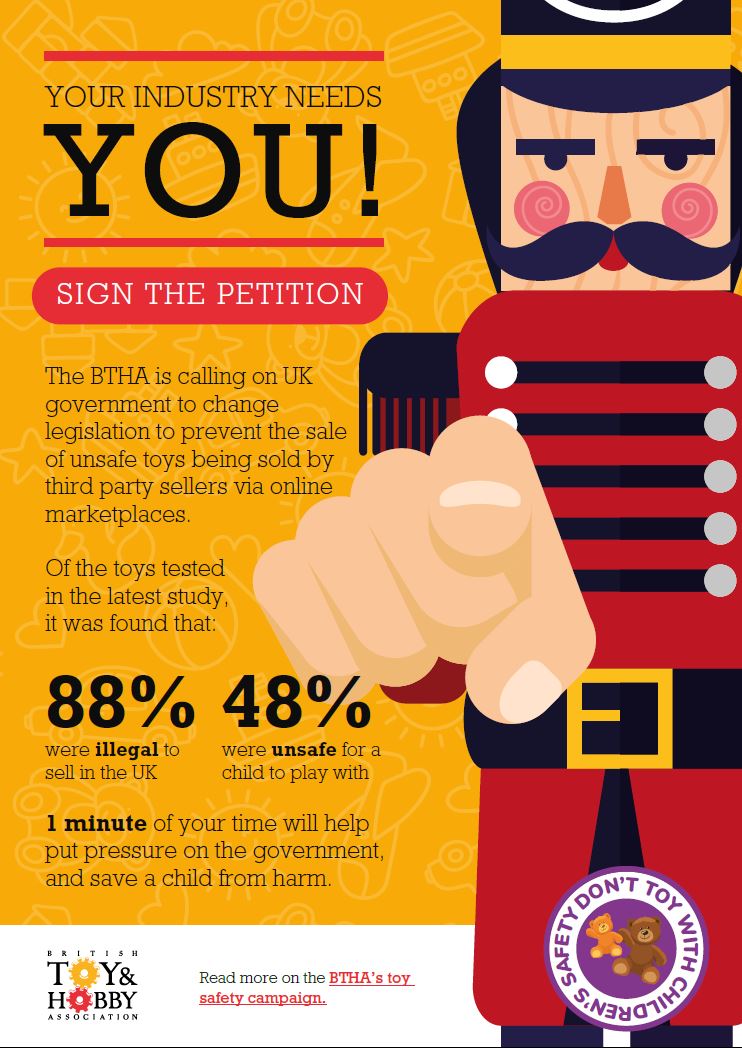 "Don't toy with children's safety"!  

We don't sell toys ourselves, but we do take children's safety very seriously!  If you feel the same, sign the petition below.  It only takes a moment and could help stop illegal, unsafe toys being sold in the UK.

petition.parliament.uk/petitions/5979…