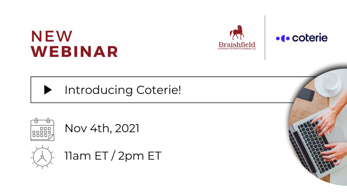 braishfield's tweet photo. If you missed last week's @CoterieIns webinar, don't worry! Catch the next one on Thursday, 11/4. We'll be discussing our NEW quoting platform for BOP, GL and PL. Don't miss out! https://t.co/DfsQR8UOJ2

#Braishfield #Webinar #BOP #GeneralLiability #ProfessionalLiability #Coterie https://t.co/Sl67EHOxIu