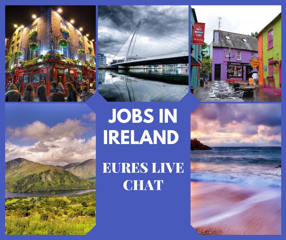 EURESIreland's tweet photo. Would you like to work in Ireland? Over 1,600 job positions in Ireland are available for #IrishRecruitmentinSpain online event. Would you like to find out more? You can chat to EURES Spain and EURES Ireland advisers this Friday, 11.00 – 13.00 (CEST):  https://t.co/9kZk0yzJ5f https://t.co/U0RQwLWfmY