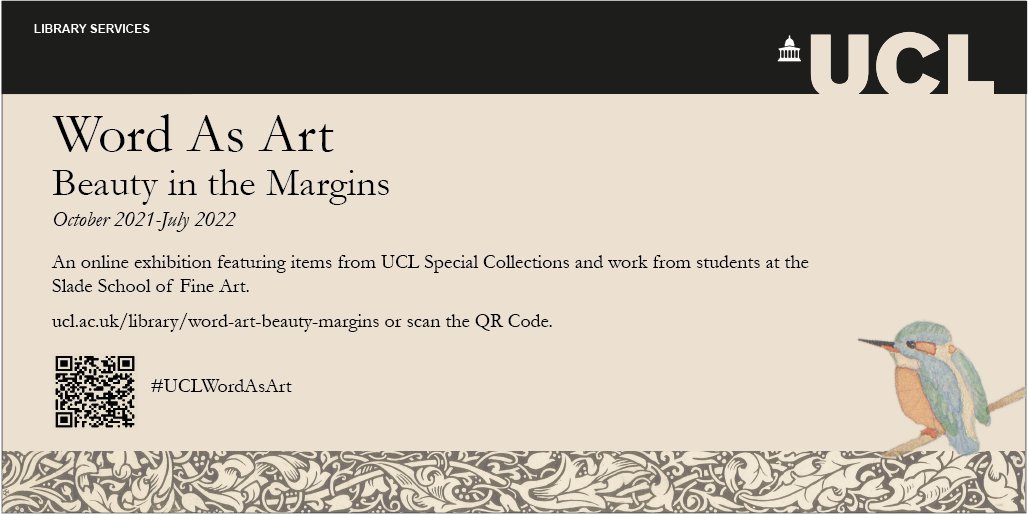 UCLSpecColl's tweet photo. Our new online exhibition, Word as Art, opens today! 

Inspired by #Slade150, Word as Art celebrates the way we have embellished the word. It includes items from our collection and work from @SladeSchool students.

To view it, visit: https://t.co/JK3tKRZPH0
#UCLWordAsArt https://t.co/cLW6kBnFSr