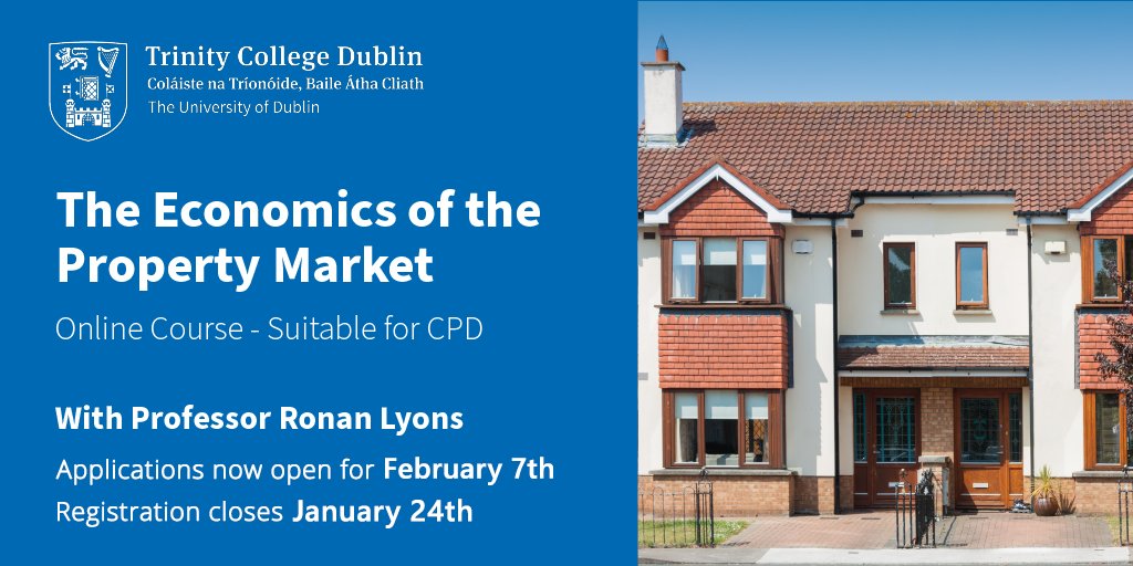 Understand Ireland's ever-evolving housing market with @tcddublin's online CPD on the Economics of the Property Market. #economics #property #thinktrinity Begins February 7th 2022, registration ends January 24th. tcd.ie/Economics/CPD/…