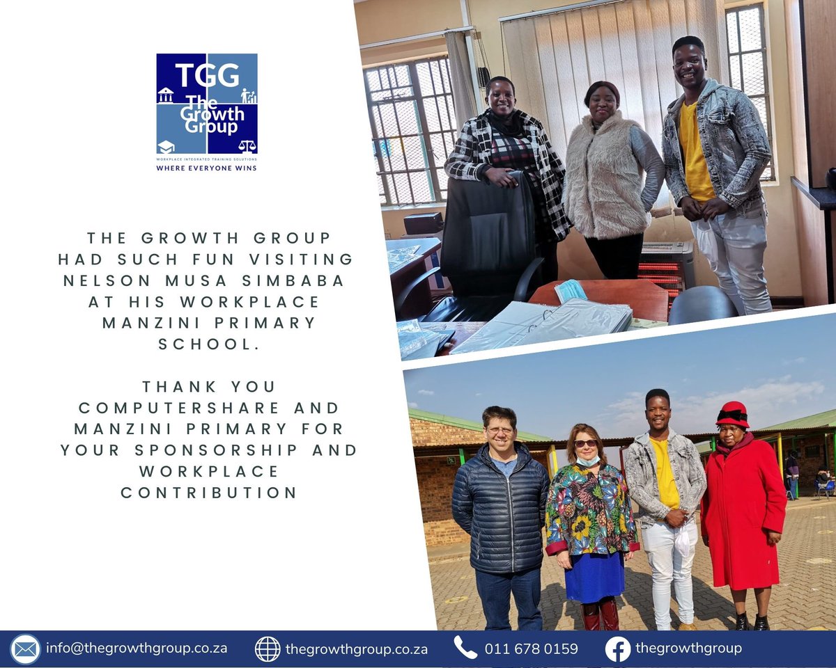 growth_za's tweet image. The Growth Group had such fun visiting 
Nelson Musa Simbaba at his workplace 
Manzini Primary School.

Thank you Computershare and Manzini Primary for your sponsorship and workplace contribution

#Where_Everybody_Wins #Skills_Development #Study_Skills
#ComputershareSA