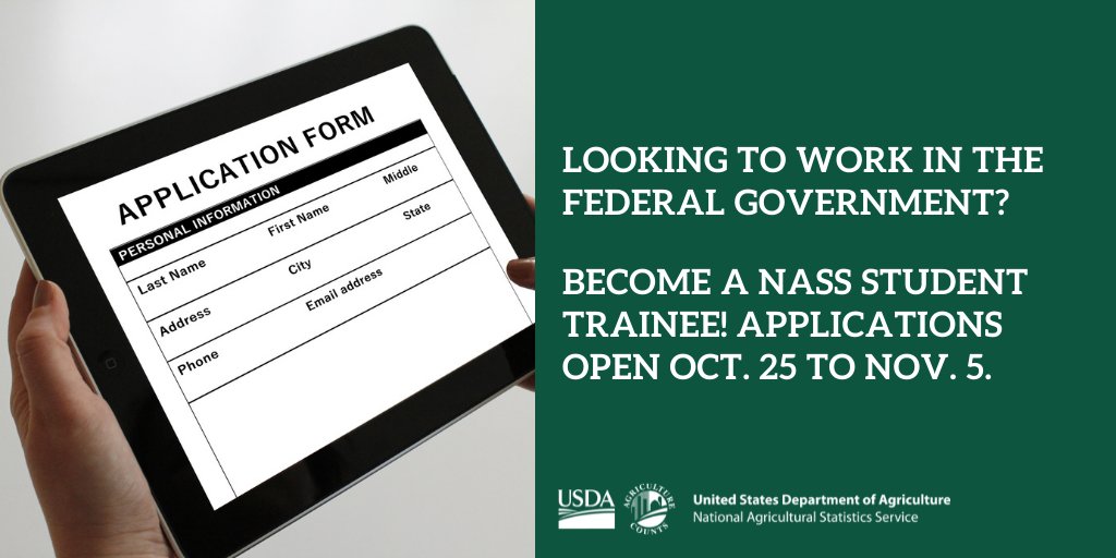 usda_nass's tweet photo. Do you know someone that understands the importance of timely and accurate data? @usda_nass is looking for Student Trainees in our 12 Regional Offices next summer. Read the job announcement here:
https://t.co/YzjjtqMJIl https://t.co/ZYxN0OEwR8
