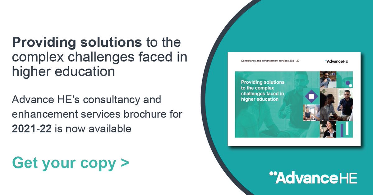 AdvanceHE's tweet image. Our consultancy and enhancement services brochure for 2021-22 is available. The brochure outlines our commitment to support you in meeting your challenges and achieving your goals. Get your copy now: ow.ly/HXeo50GeyBe #HigherEd #HEsolutions #BoardDevelopment