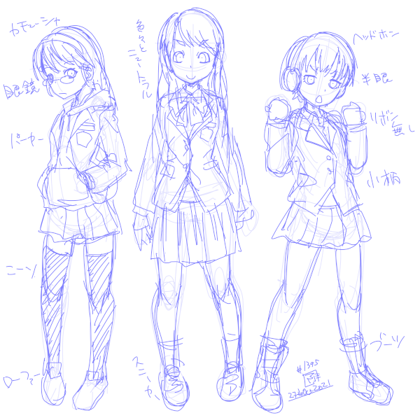 女子高生とかが集まってわちゃわちゃするタイプの日常漫画キャラクターをデザインしてみよう企画。ほぼ即興。気が向いたらアップデートするかも知れない。 #一日一絵 