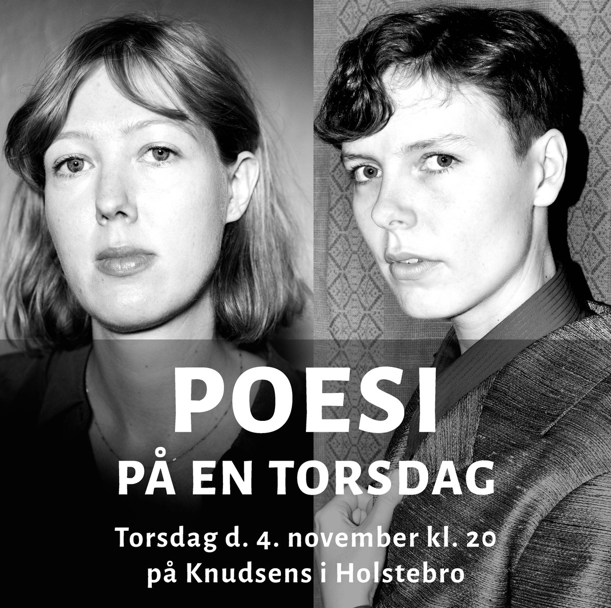 Poesi på en torsdag med
MARIA HESSELAGER og LUKA IDA HOLMEGAARD
4. november kl. 20 på Knudsens
Bestil billetter: place2book.com/sw2/sales/gkfz…
Læs mere om arrangement: odinteatret.dk/calendar/poesi…