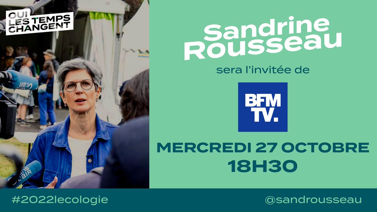 sandrousseau's tweet photo. 🎙️ Retrouvez-moi tout à l'heure à 18h30 sur @BFMTV.

#OuilesTempsChangent 🌊
#2022lecologie 🌻 https://t.co/180ZkOGRVQ